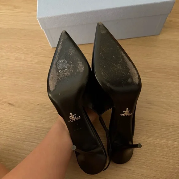 Prada Black Leather Slingback Stiletto Heels Size 40 - Picture 9 of 10